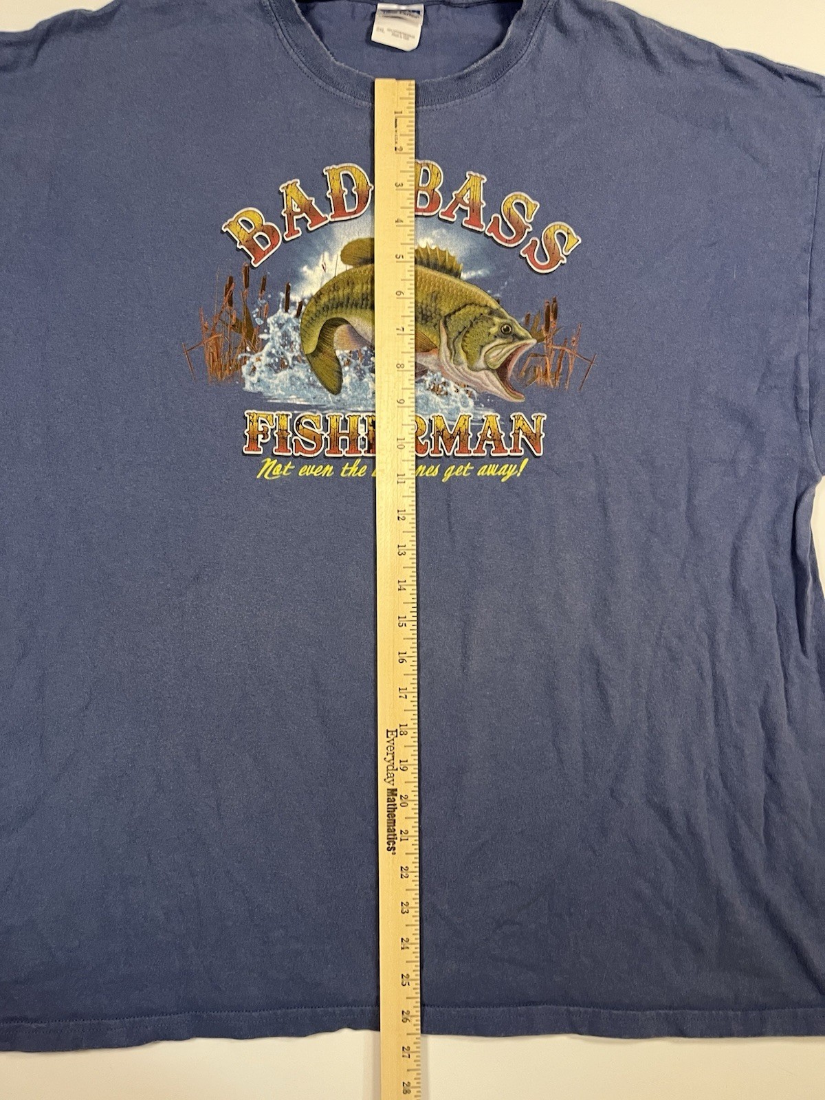Vintage Bad Bass Fisherman T Shirt Mens 2XL Blue Fishing Graphic Tee Gildan gallery