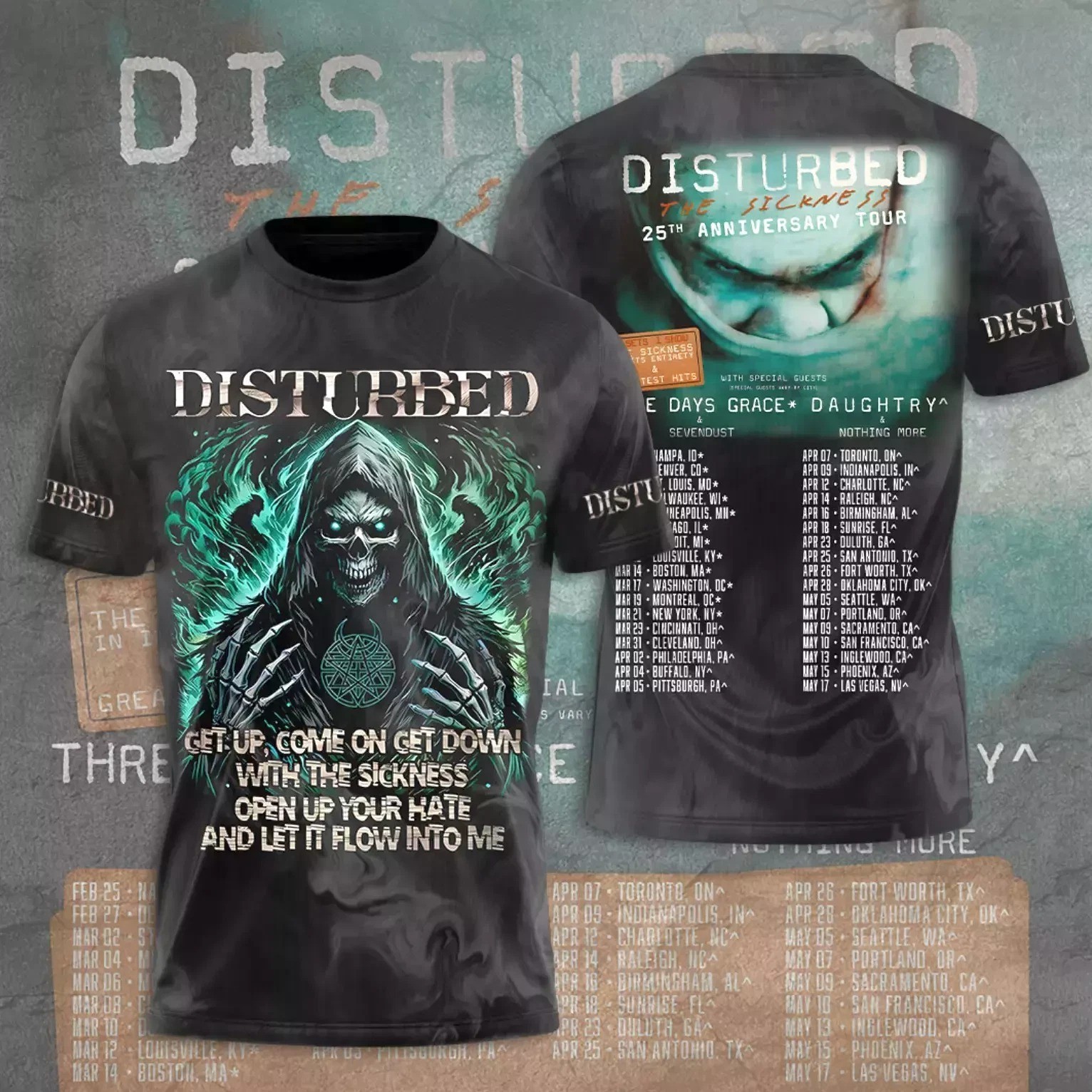 Disturbed 2025 Tour Date 3D T-Shirt Unisex All Size S-5XL