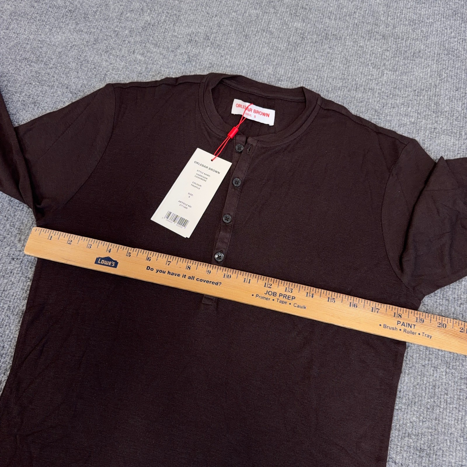 Orlebar Brown Shirt Men Small Truffle Brown Harrison Cashmere Henley T Tee NEW gallery