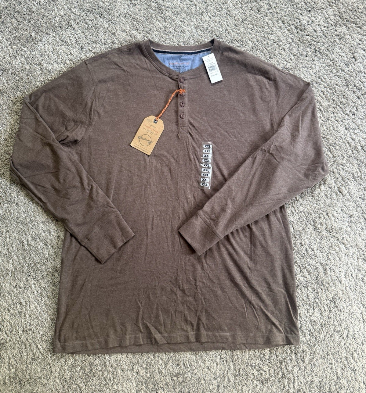Weatherproof Vintage Men's Brown Solid Long Sleeve Henley T-Shirt, Button, XXL gallery