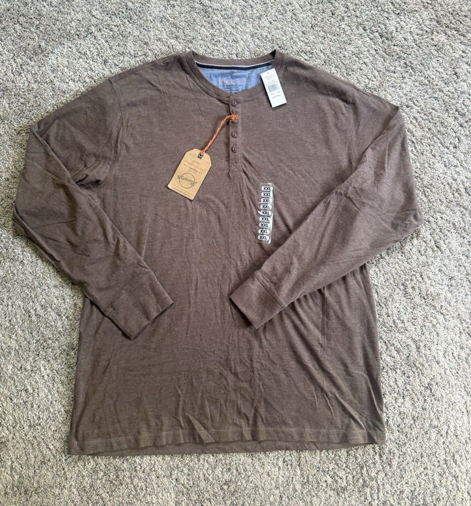 Weatherproof Vintage Men’s Brown Solid Long Sleeve Henley T-Shirt, Button, XXL