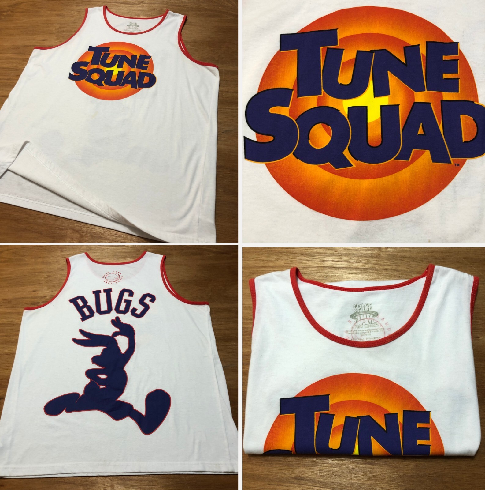 Space Jam Tank Top XL Bugs White Ringer Graphic Print Sleeveless Tune Squad
