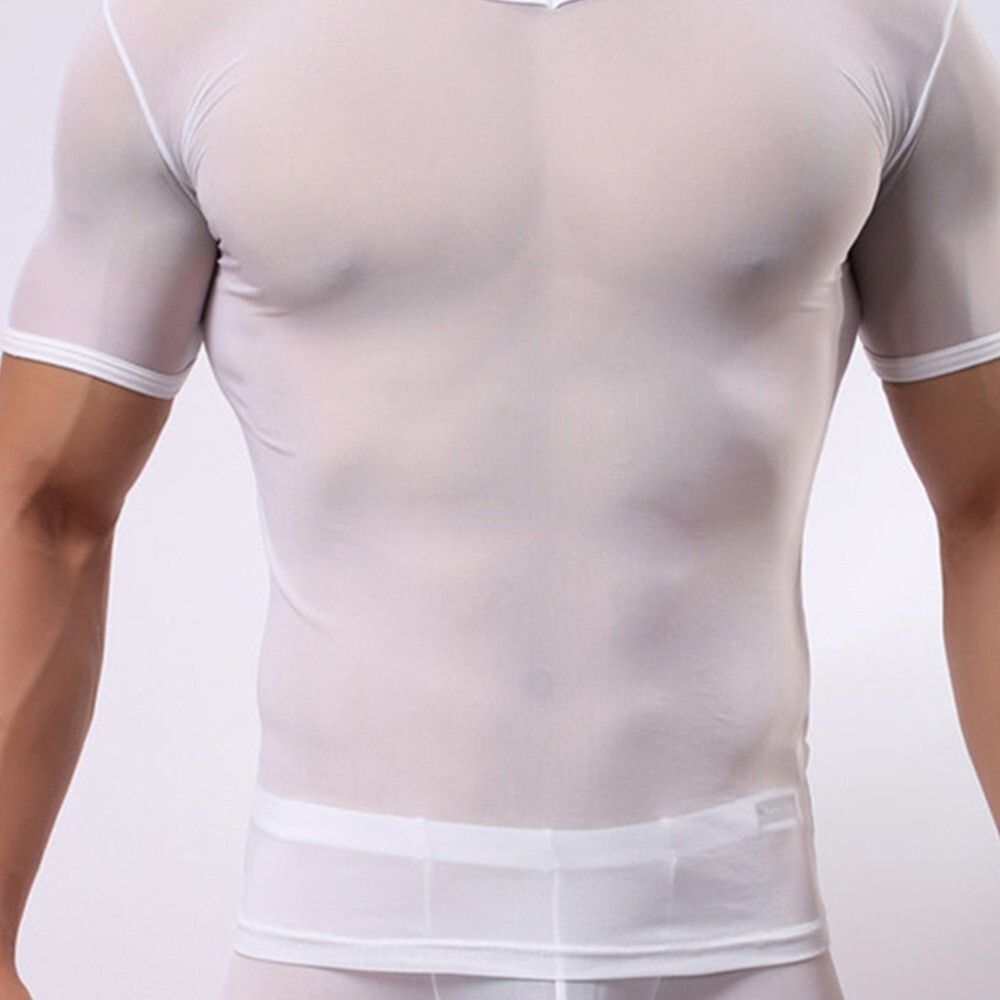 Fit T-Shirt Men Short Sleeve Top Tee Gym Stylish Short Sleeve Mesh Sheer Muscle gallery