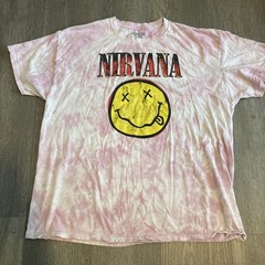 Nirvana Happy Face Graphic T-shirt Unisex XL Pink Tie Dye Distressed