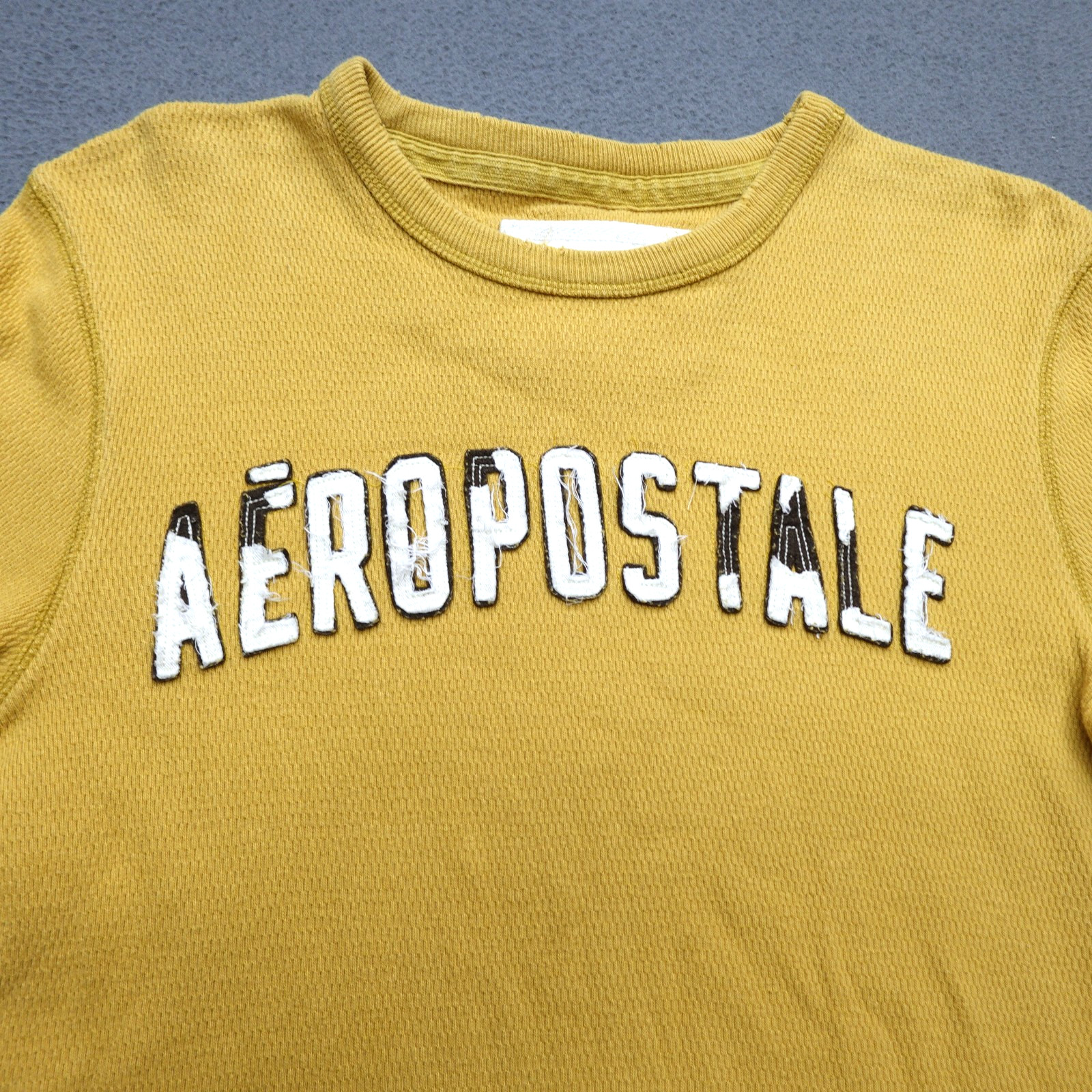 Vintage Aeropostale Thermal Waffle Knit Shirt Men's Size M Yellow Embroidered gallery