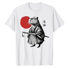 Samurai Capybara Sun Japanese Art T-Shirt Capybara Graphic Tee Funny Animal