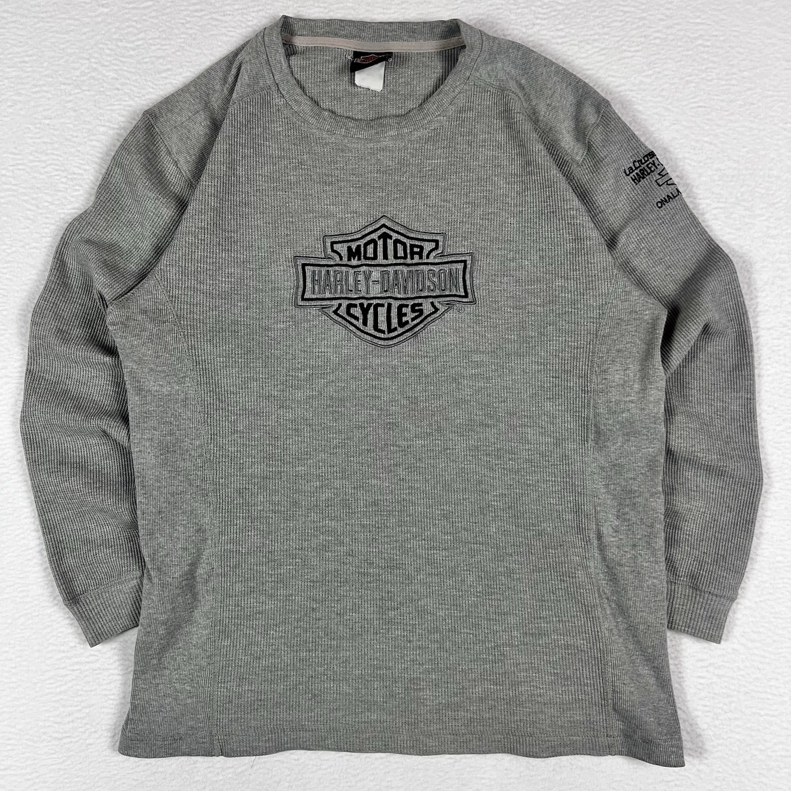 Vintage Y2K Harley Davidson Thermal Waffle Knit Shirt Men's Large Embroidered gallery