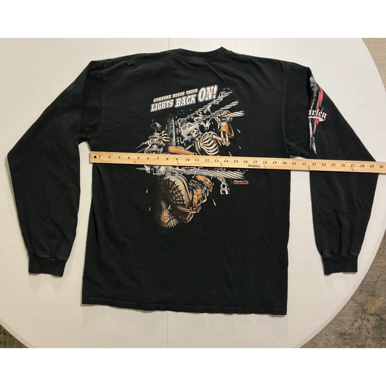 VTG Y2K JHarlen Co T-Shirt Skull Electric Worker Long Sleeve Shirt Mens L Black gallery