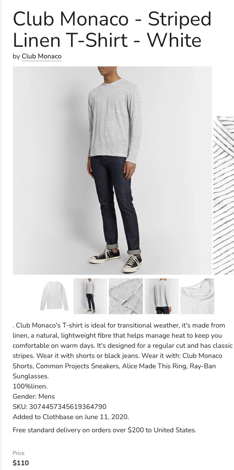 Club Monaco Striped 100% Linen Long Sleeve Shirt-XS-NWOT-Unworn-Perfect-MSRP$110 gallery