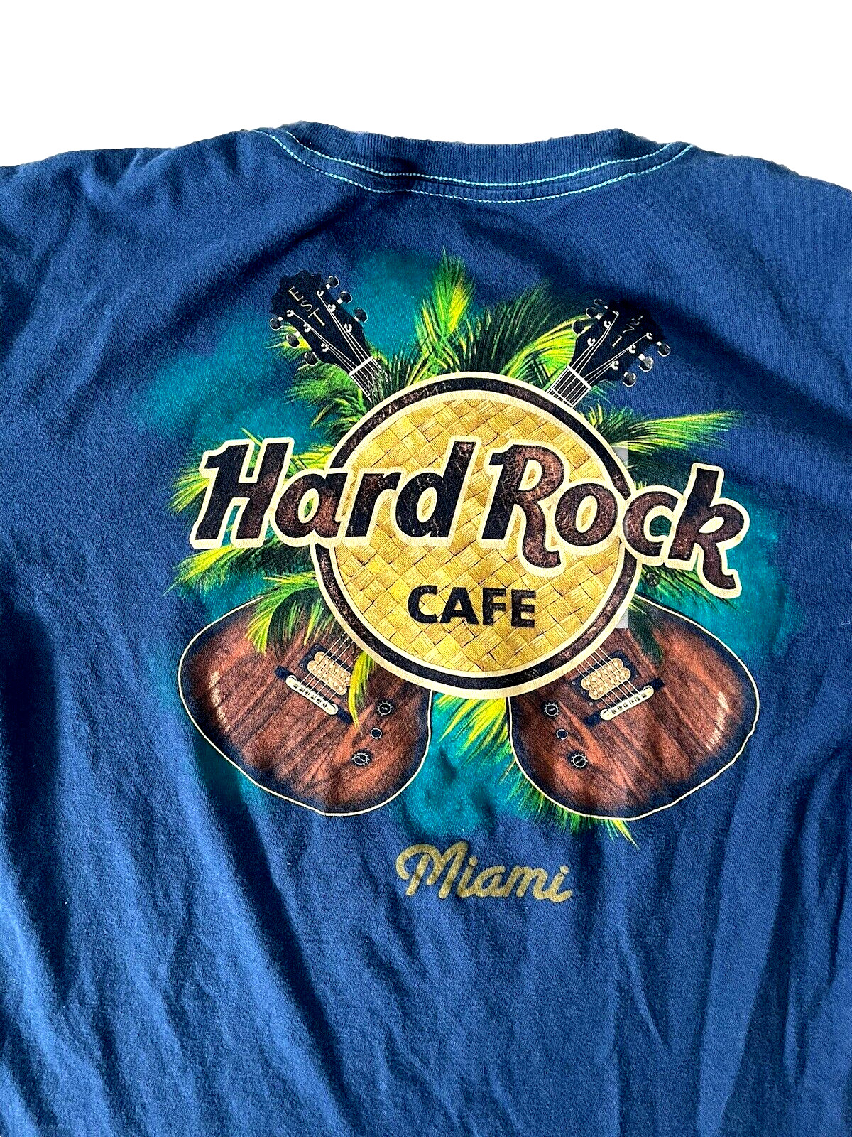 Hard Rock Cafe Miami Graphic T-Shirt Men’s Large Blue Guitar Vintage Style gallery