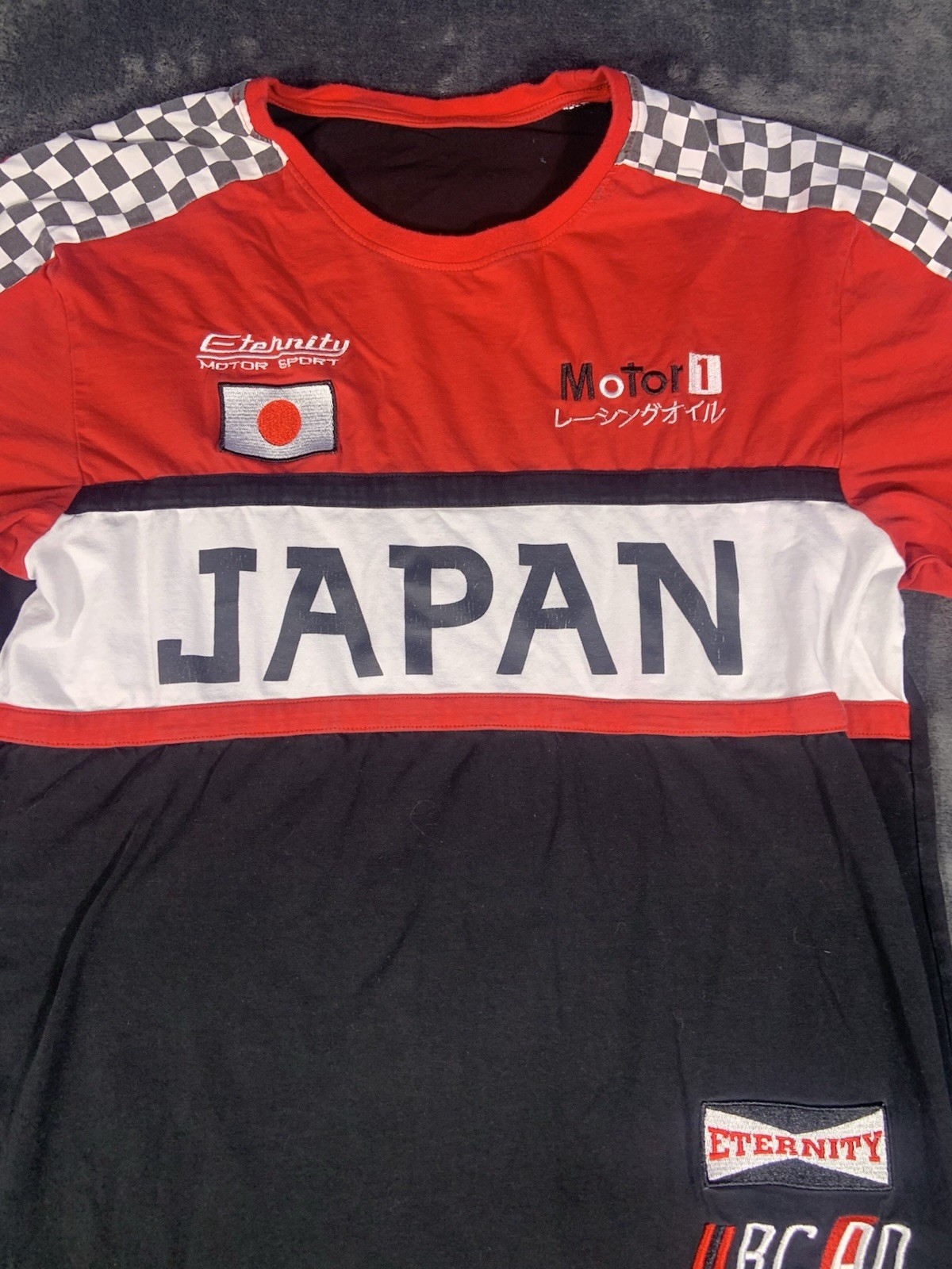 Eternity BC AD Shirt Mens M Black Red White Color Block Japan Katakana Motor 1 gallery