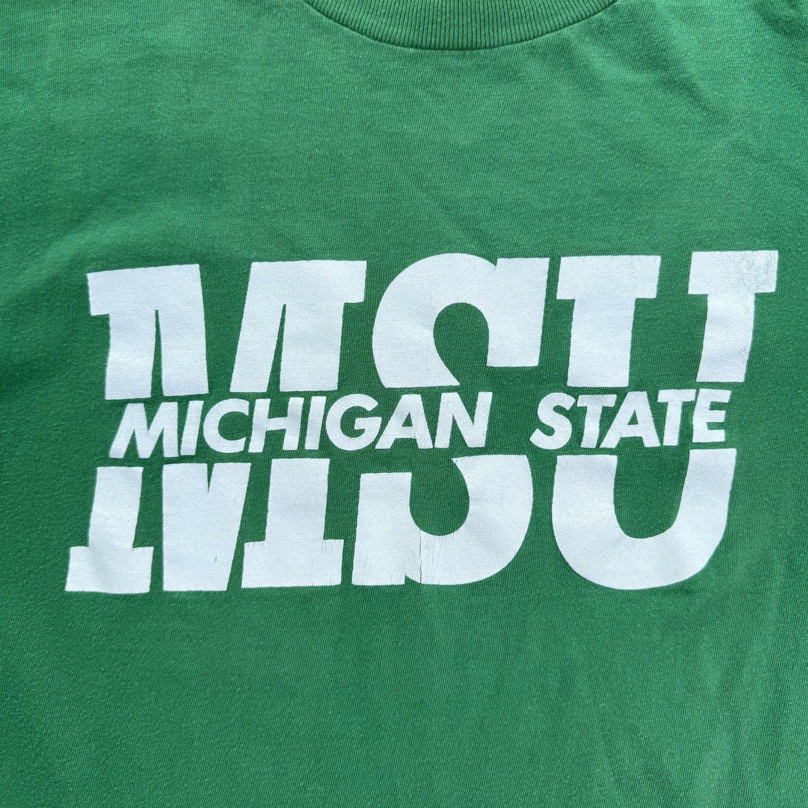 Vtg 80s Michigan State Spartans MSU T Shirt Green Artex Tag Size L USA Green gallery
