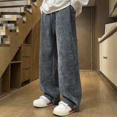 Solid Color Men’s Polyester Trousers Loose Fit Straight Leg High Waist