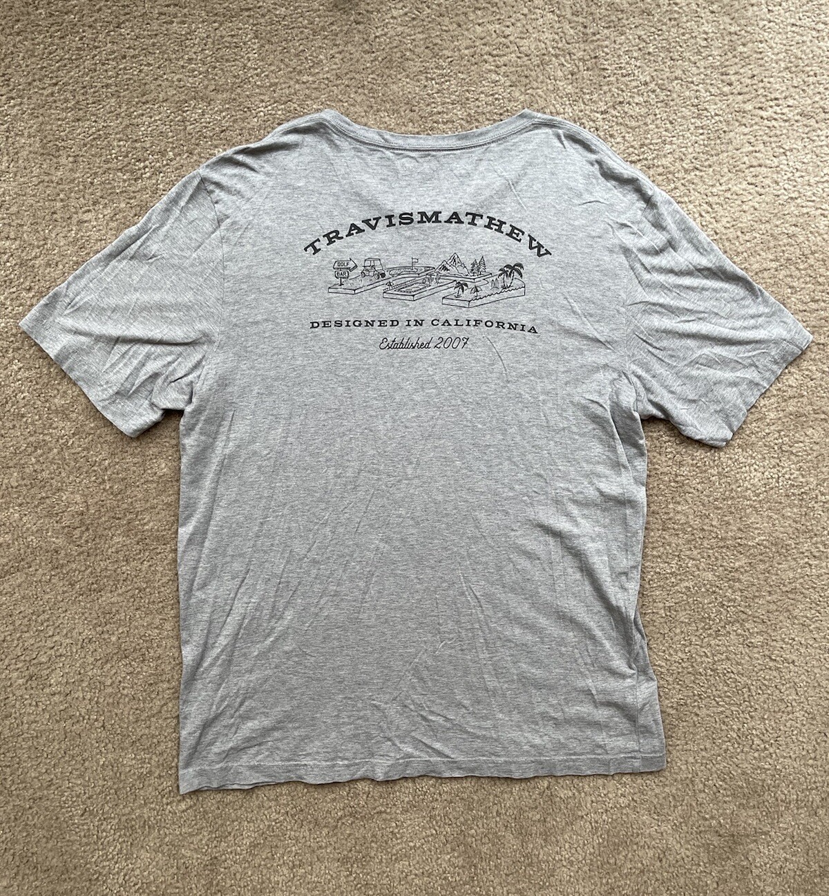 Travis Mathew Men’s Short Sleeve Golf Cart T-Shirt Gray Beach Comfort XL Tee