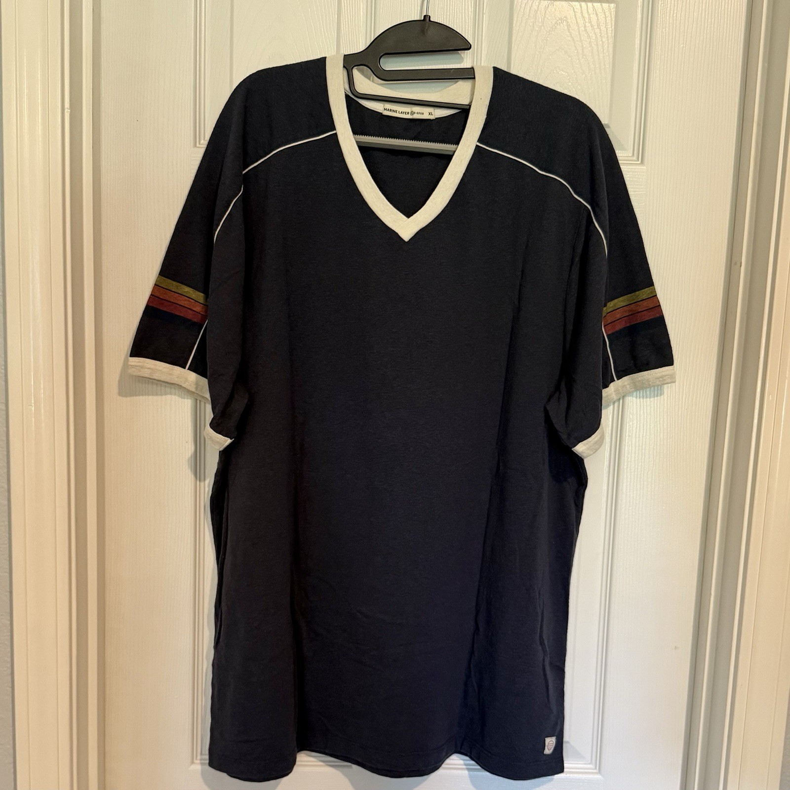 Marine Layer Varsity V-Neck T-shirt in color-way Mood Indigo Size XL Retro Surf gallery