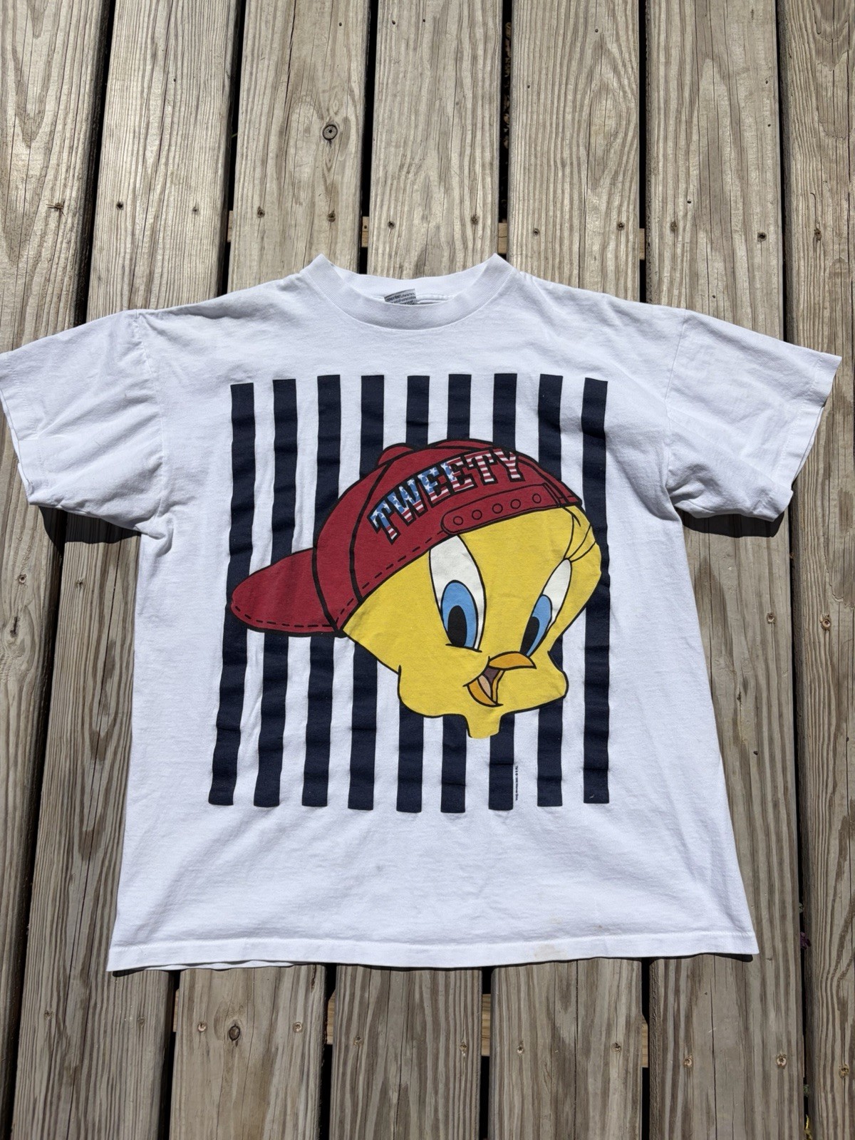 Vintage 90s Looney Tunes Tweety Gym Cartoon T-Shirt OSFA L XL Single Stitch Flaw