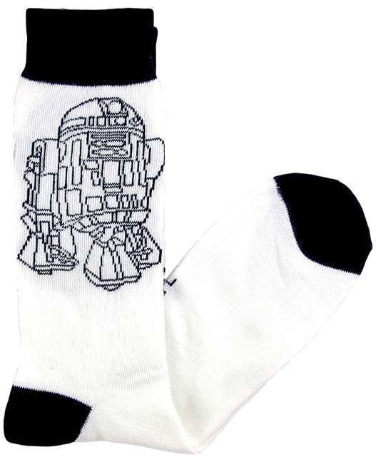 Star Wars R2-D2 (R2D2) White/Dark Blue Men’s Crew Socks Shoe Size 6-12