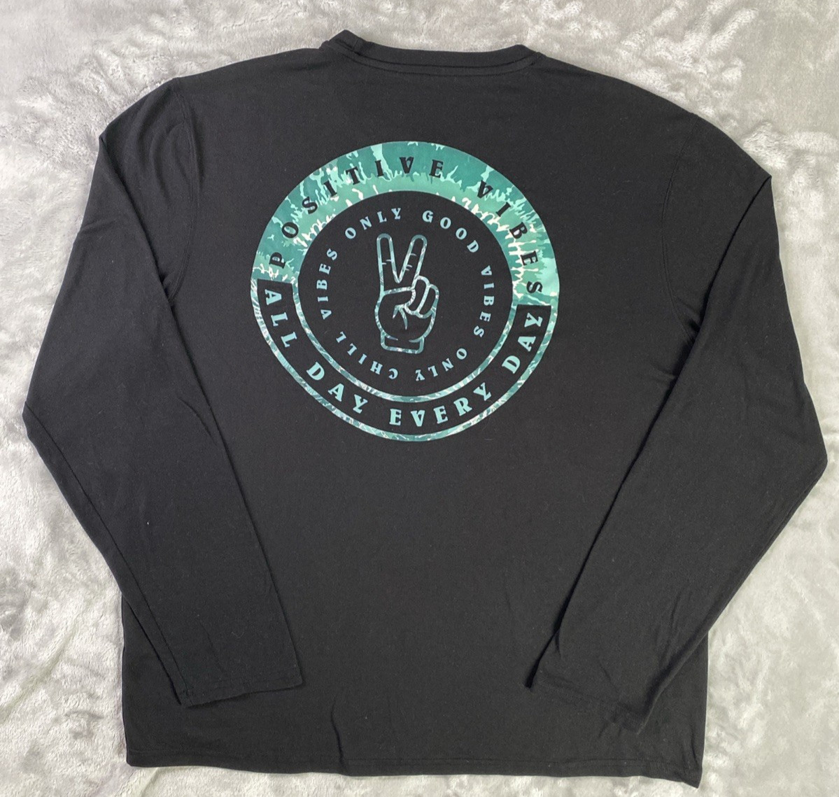 Vapor Apparel Long Sleeve Men Large Black Positive Vibes Only Graphic Peace Tee gallery