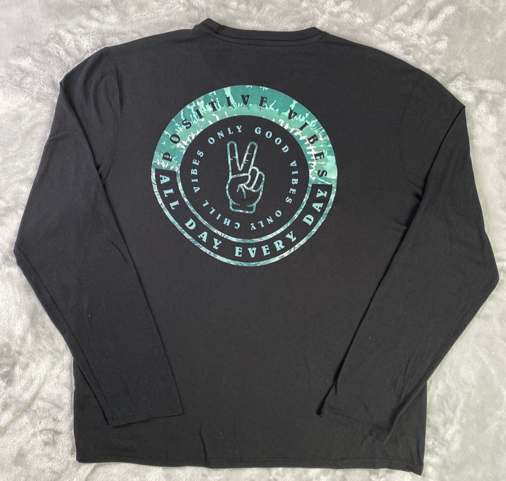 Vapor Apparel Long Sleeve Men Large Black Positive Vibes Only Graphic Peace Tee