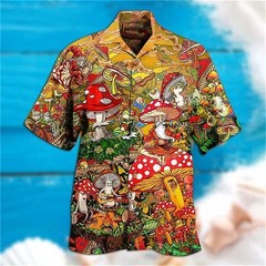 Mens Button Down Magic Mushroom Wizard Hawaiian Top Novelty Psychedelic Hippie G
