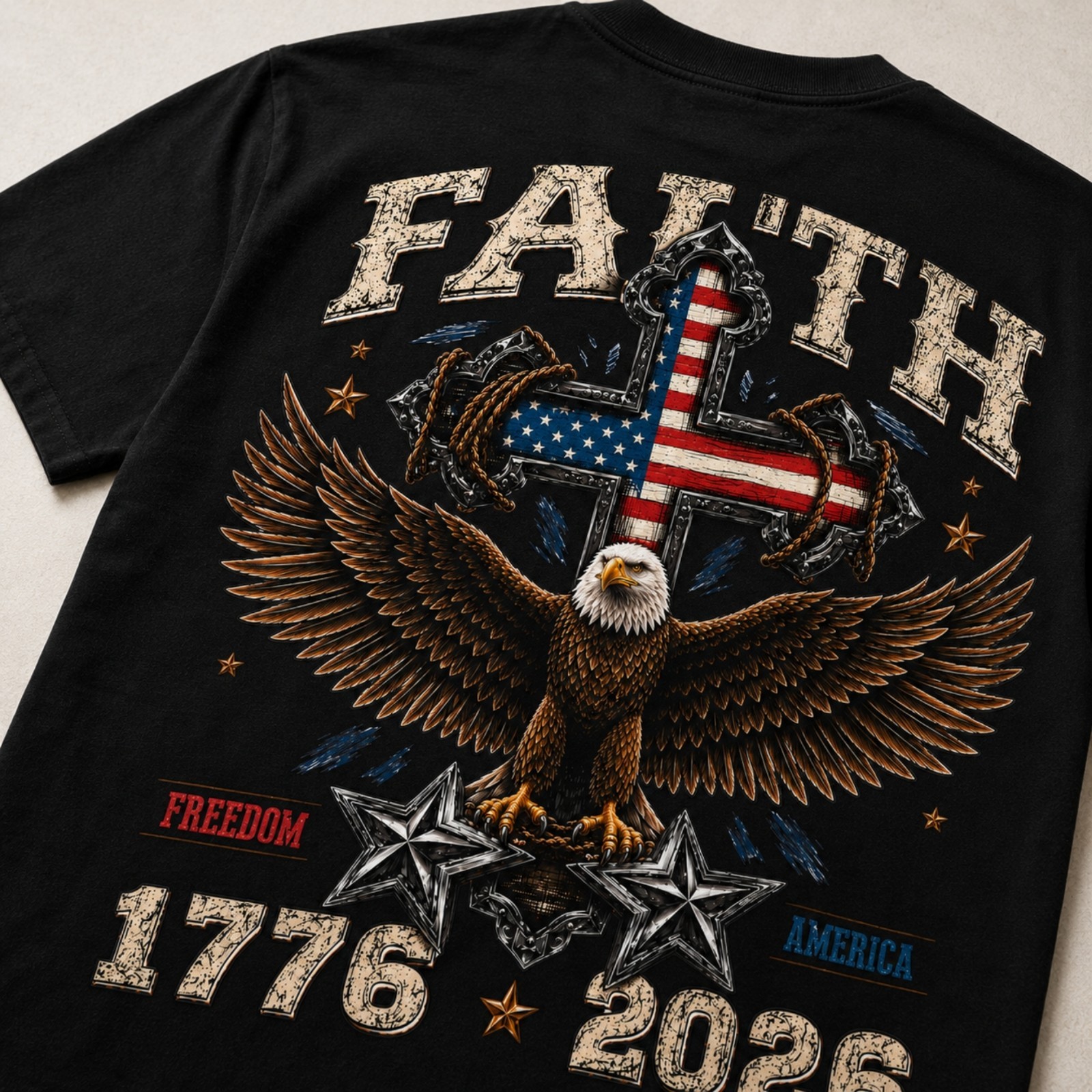 Faith Freedom America Shirt Patriotic Christian Cross Eagle 1776 2626 Tee(S-5XL) gallery