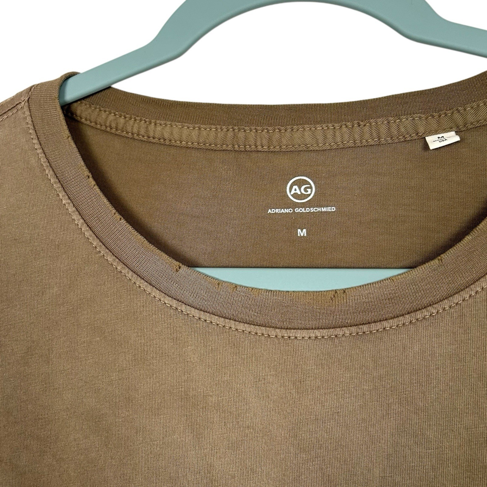 AG Adriano Goldschmied T-Shirt Mens M Brown Pocket Tee Distressed Raw Hem NEW gallery