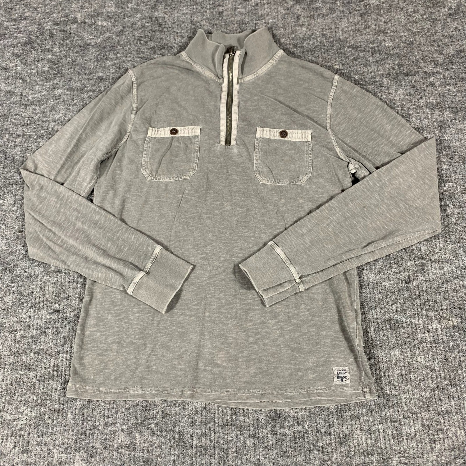 Lucky Brand Shirt Mens Medium Gray Quarter Zip Lightweight Cotton Casual Utility