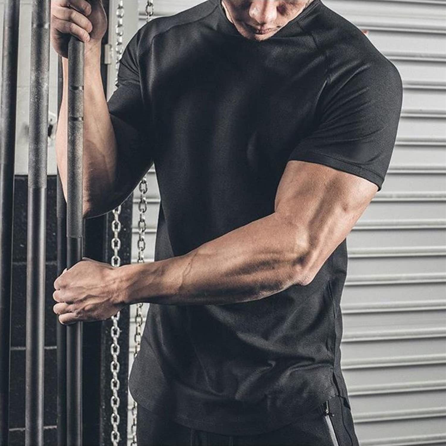 Mens Gym Workout Slim Fit Short Sleeve T-Shirt Cotton Performance Athletic Sh... gallery