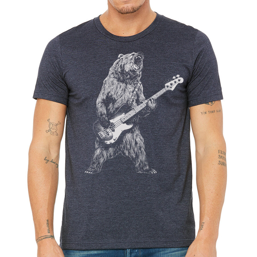 Bear Playing Bass Guitar, men's premium quality tee t shirt gallery
