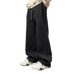 Solid Color Men’s Polyester Trousers Loose Fit Straight Leg High Waist