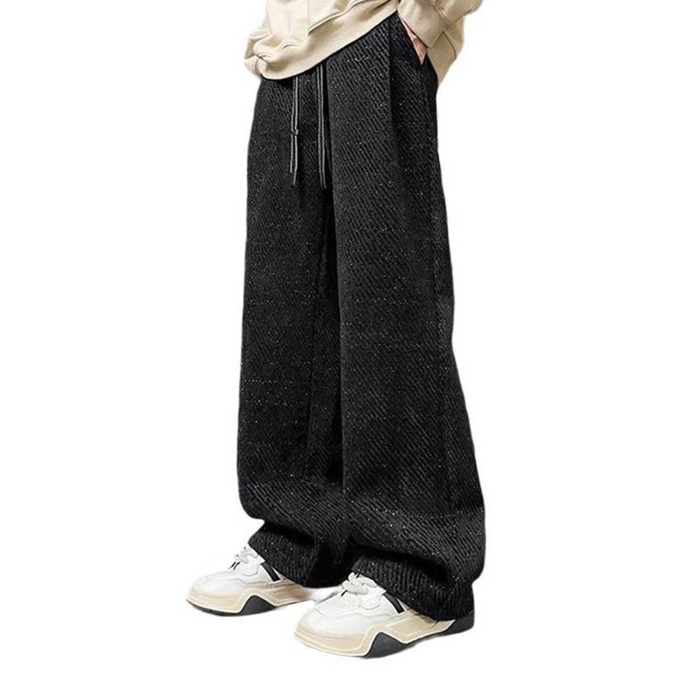 Solid Color Men's Polyester Trousers Loose Fit Straight Leg High Waist gallery