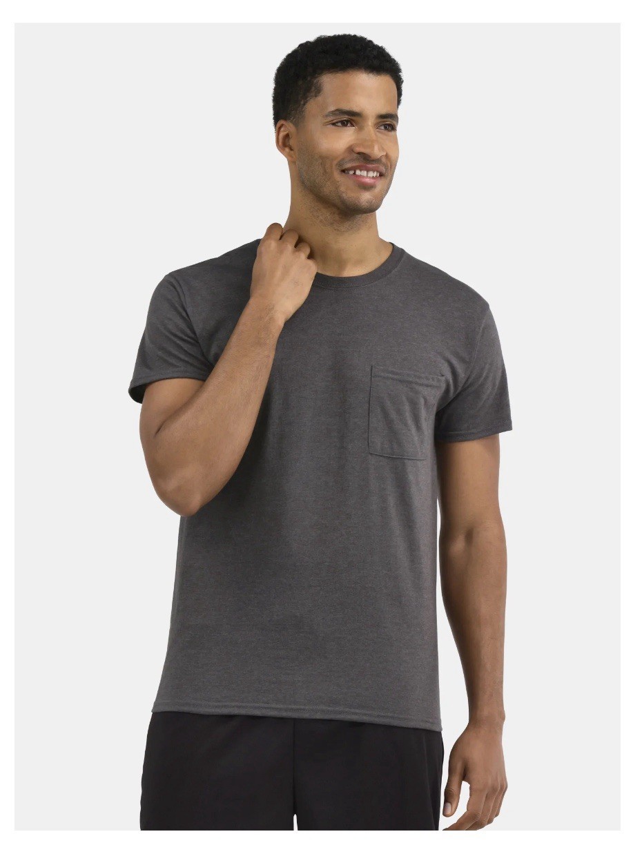 ATHLETIC WORKS Men’s L (42-44) Pocket Cotton Tee Short Sleeve • Charcoal gallery