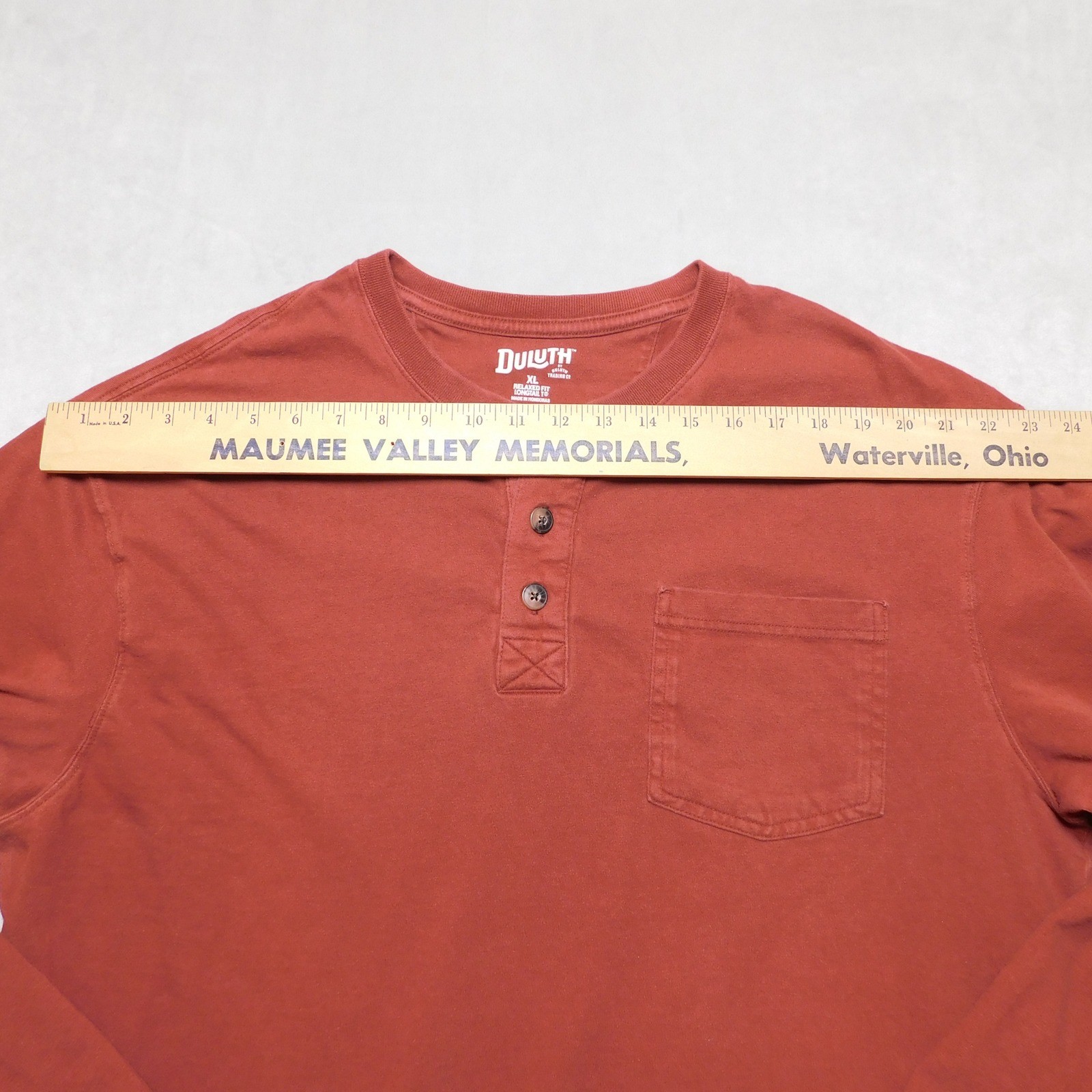 Duluth Trading Co Mens XL Relaxed Fit Longtail T Henley Long Sleeve Shirt Orange gallery