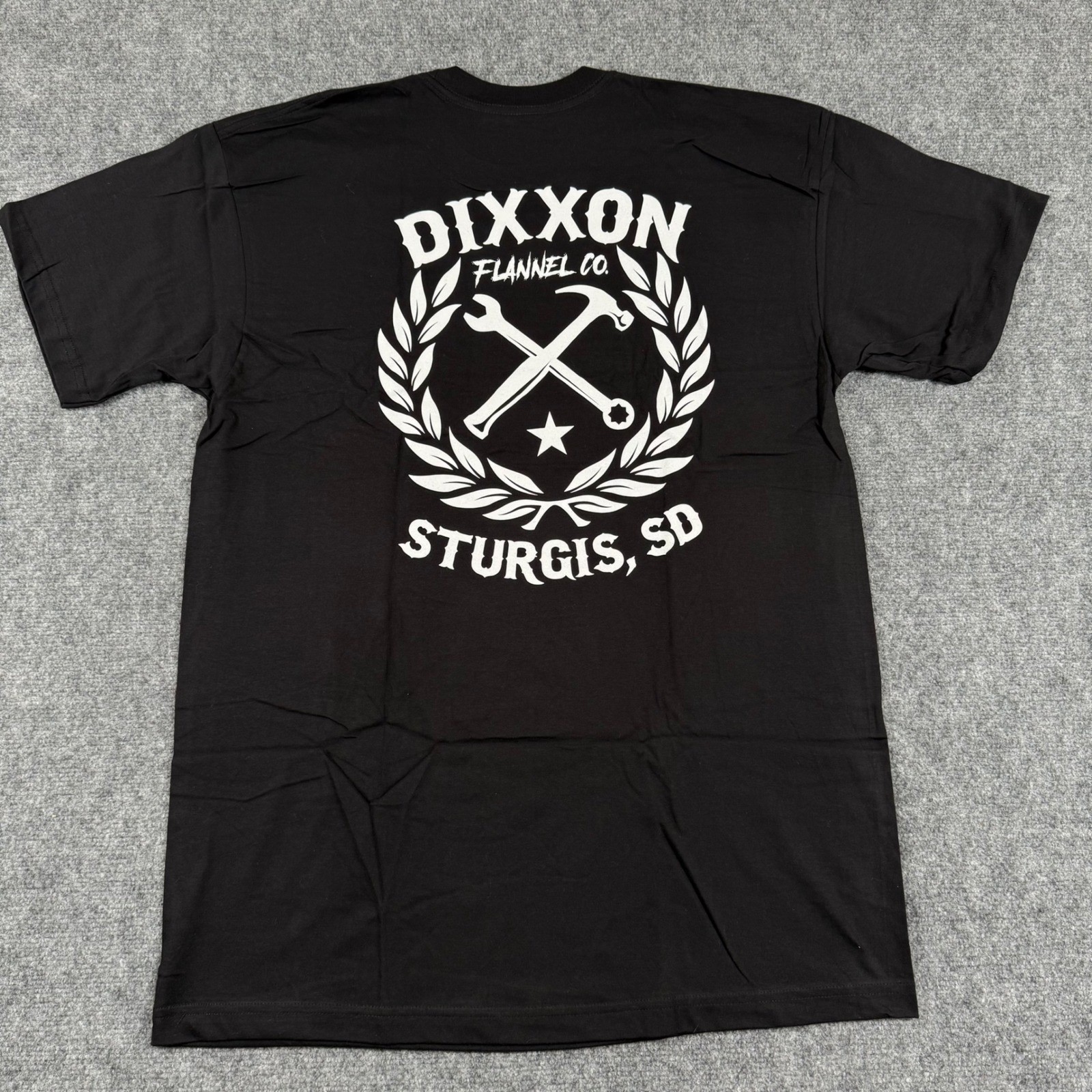 DIXXON Flannel Co. T-Shirt XL Black Sturgis SD Sketchy White Crest Tee NWT Men's gallery