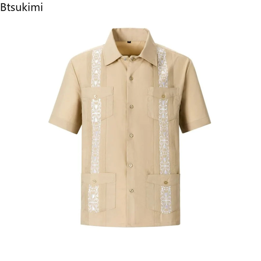 2026 Men's Guayabera Shirts Zipper Lapel Traditional Casual Short Sleeve Shirt F gallery