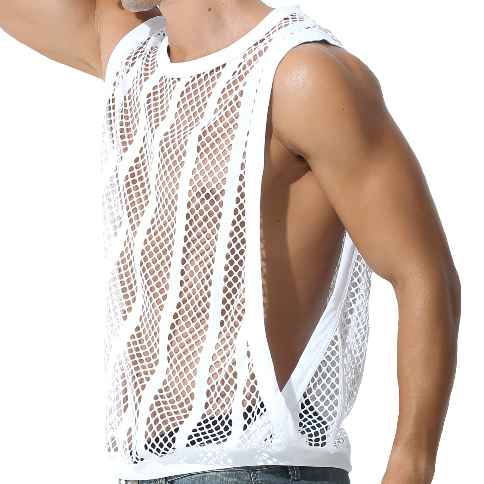 Sexy Men's T-Shirt Mesh Fishnet Sleeveless Undershirt Muscle Hollow Out Tank Top gallery