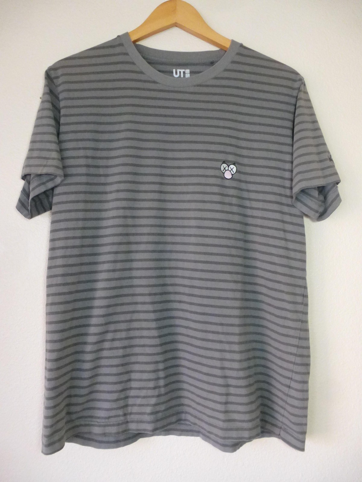 Uniqlo KAWS T Shirt Mens Large BFF Gray Striped Graphic Tee UT Short Sleeve Tee gallery
