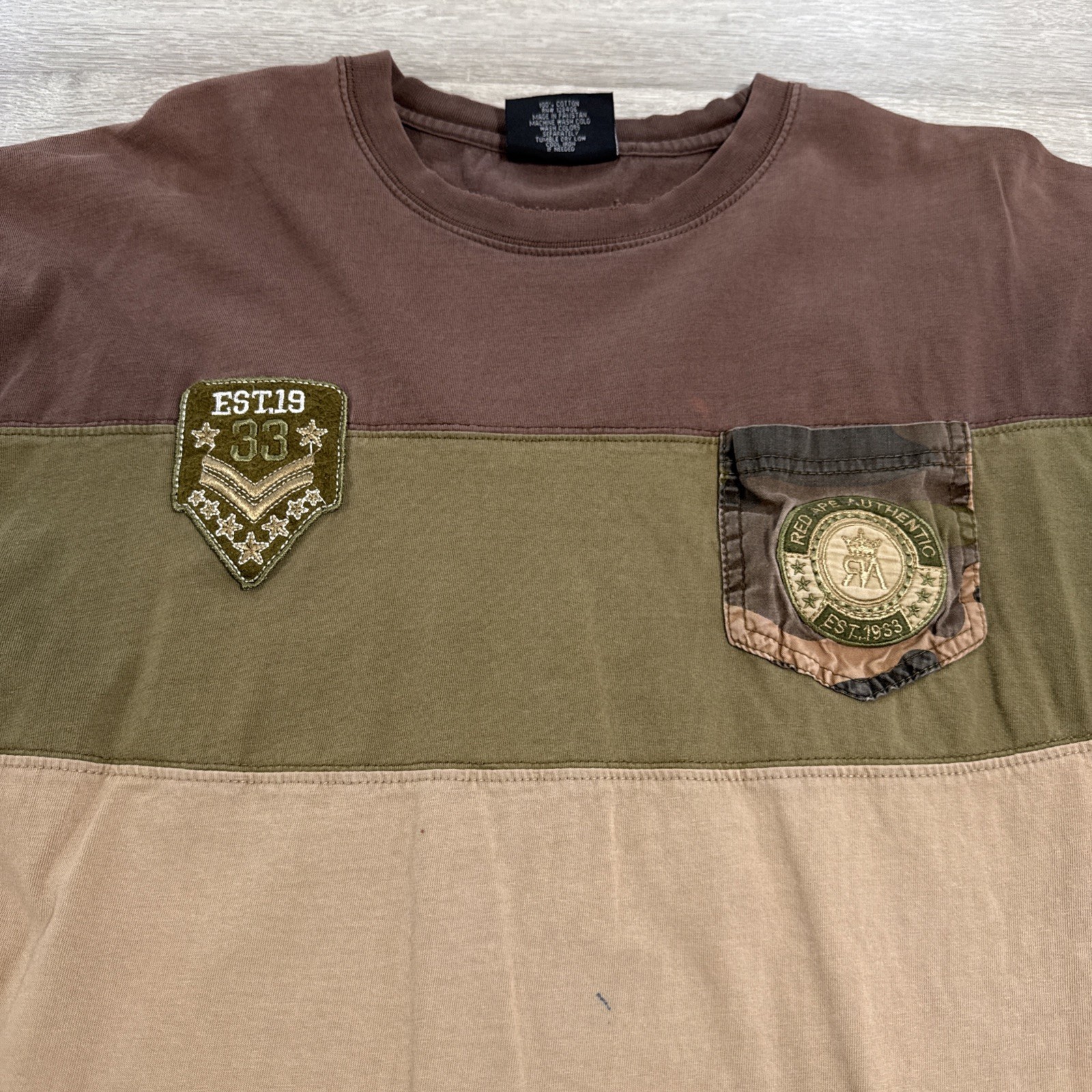 Red Ape Shirt Men’s 2XL Brown Colorblock Distressed Pocket Tee Cotton gallery