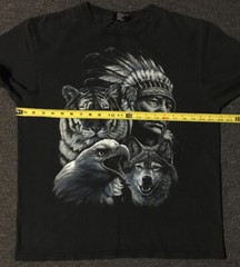 Vtg Native American Faded Tiger Eagle Wolf Shirt M L Animal Art Grunge Biker 90s