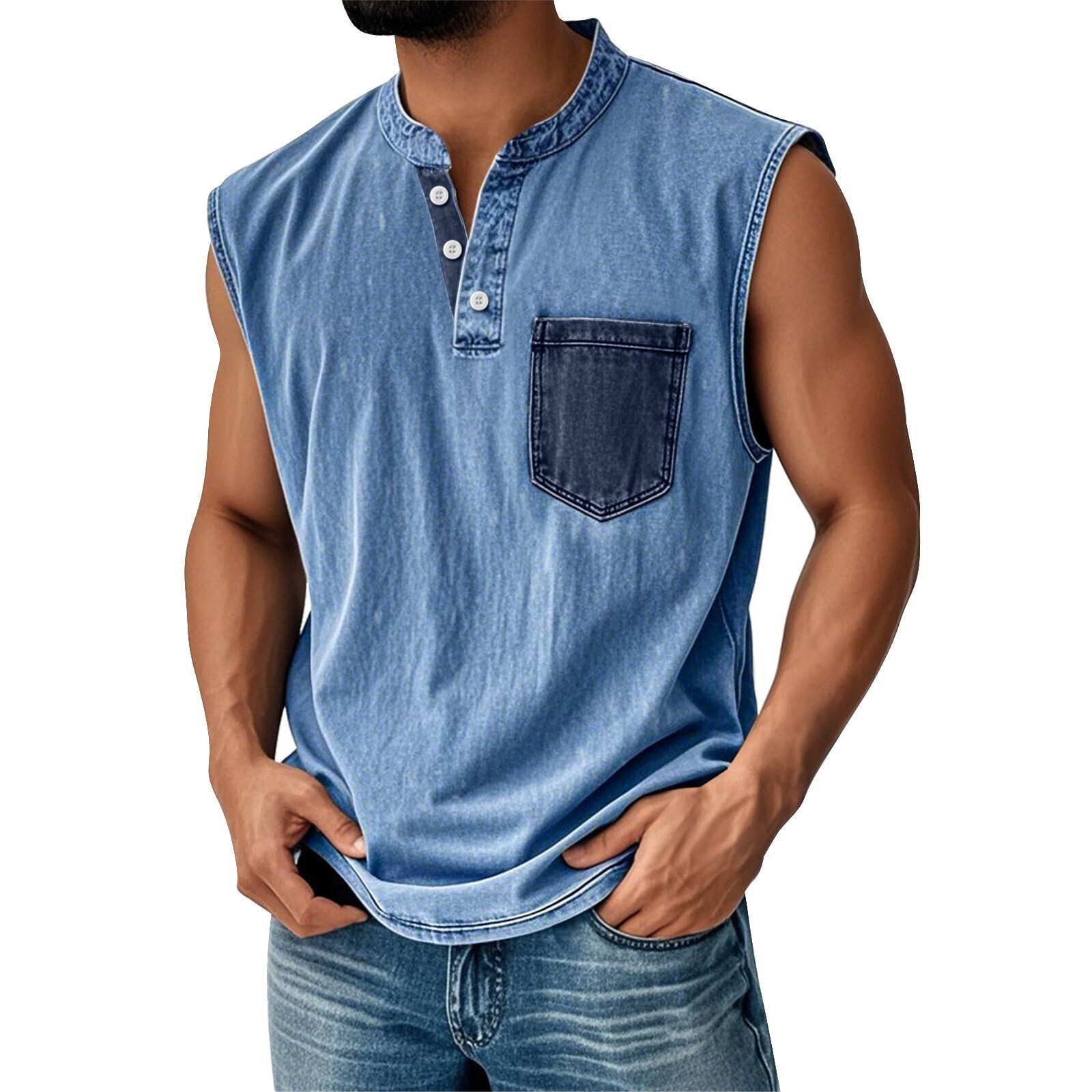 Men Sleeveless Beach Shirts Summer Hawaiian Shirts Casual Button Henley Tank Top gallery