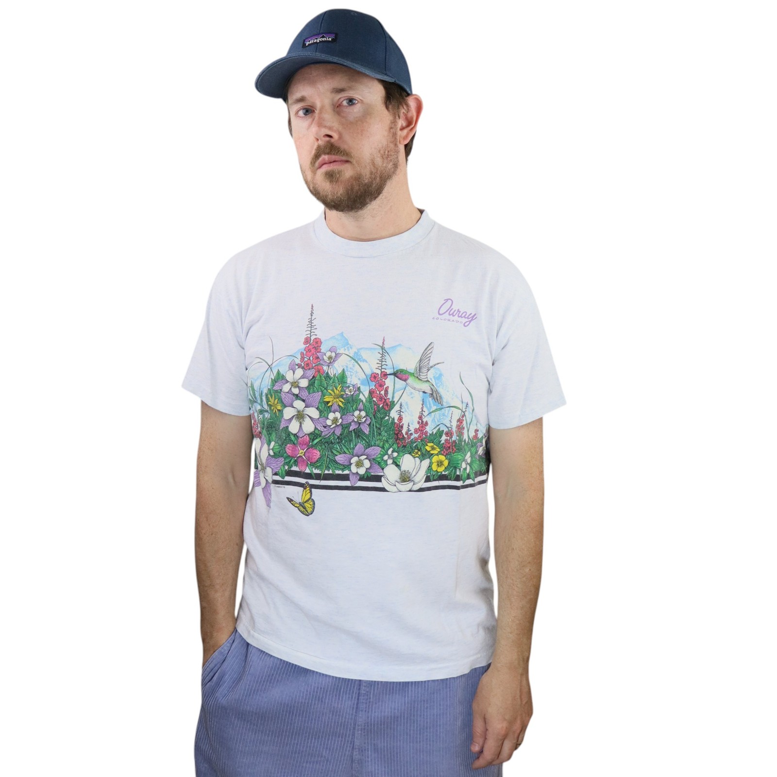 Vtg Hummingbird Habitat Nature T Shirt Mens Large Floral USA Tee Single Stitch gallery