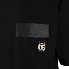 DOLCE & GABBANA DG Metal Silver Logo Cotton T-Shirt Shirt Black 46 S M