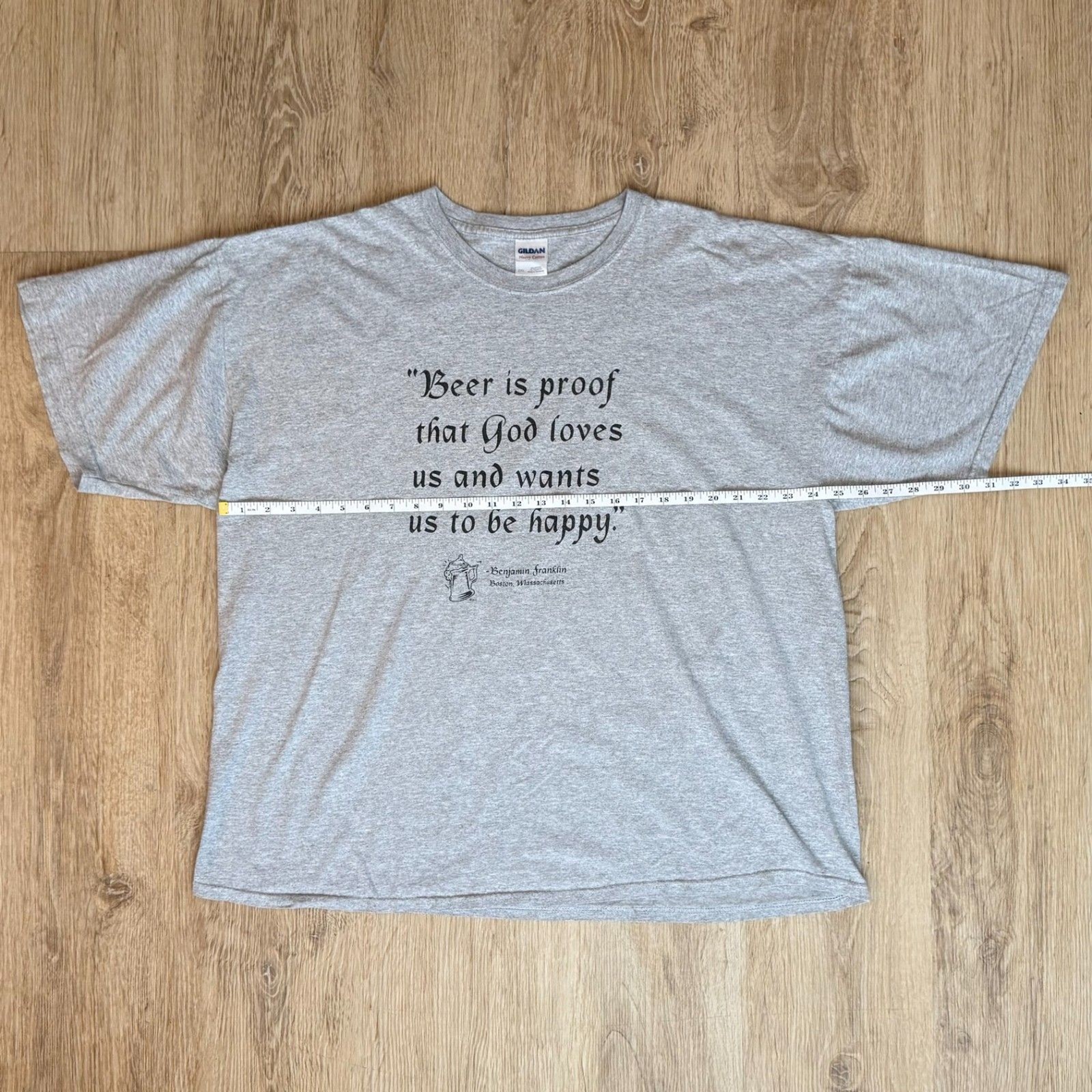 Gildan Graphic T-Shirt Beer Is Proof Quote Gray 2XL Funny Benjamin Franklin gallery