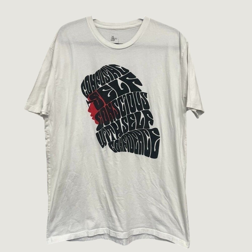 The Thread Shop Mens XL White Graphic Tour T-Shirt Self Confidence Psychedelic