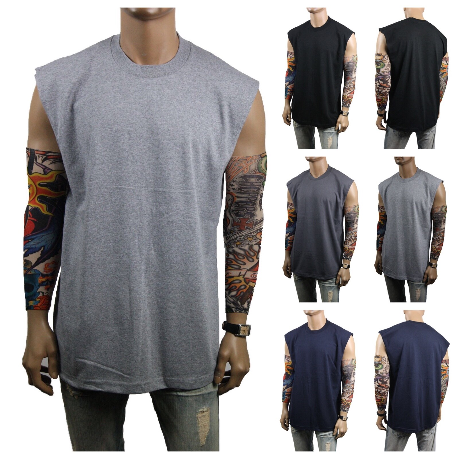 Mens HEAVY WEIGHT Crew neck Sleeveless Shirt Muscle Tank Fitness Gym Big & Tall gallery