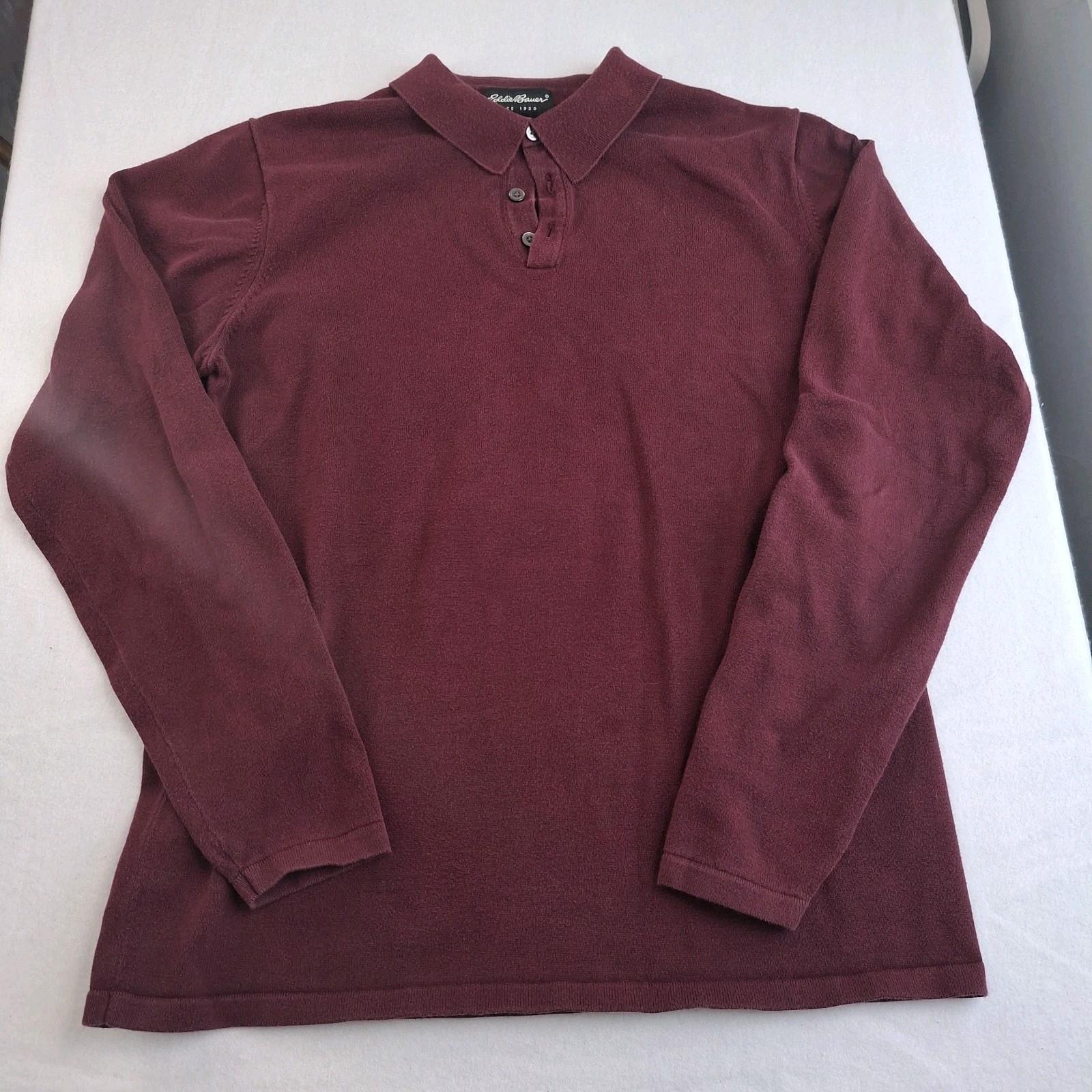 Eddie Bauer Men's Polo Sweater MT Medium Tall Burgundy Long Sleeve Knit Cotton gallery