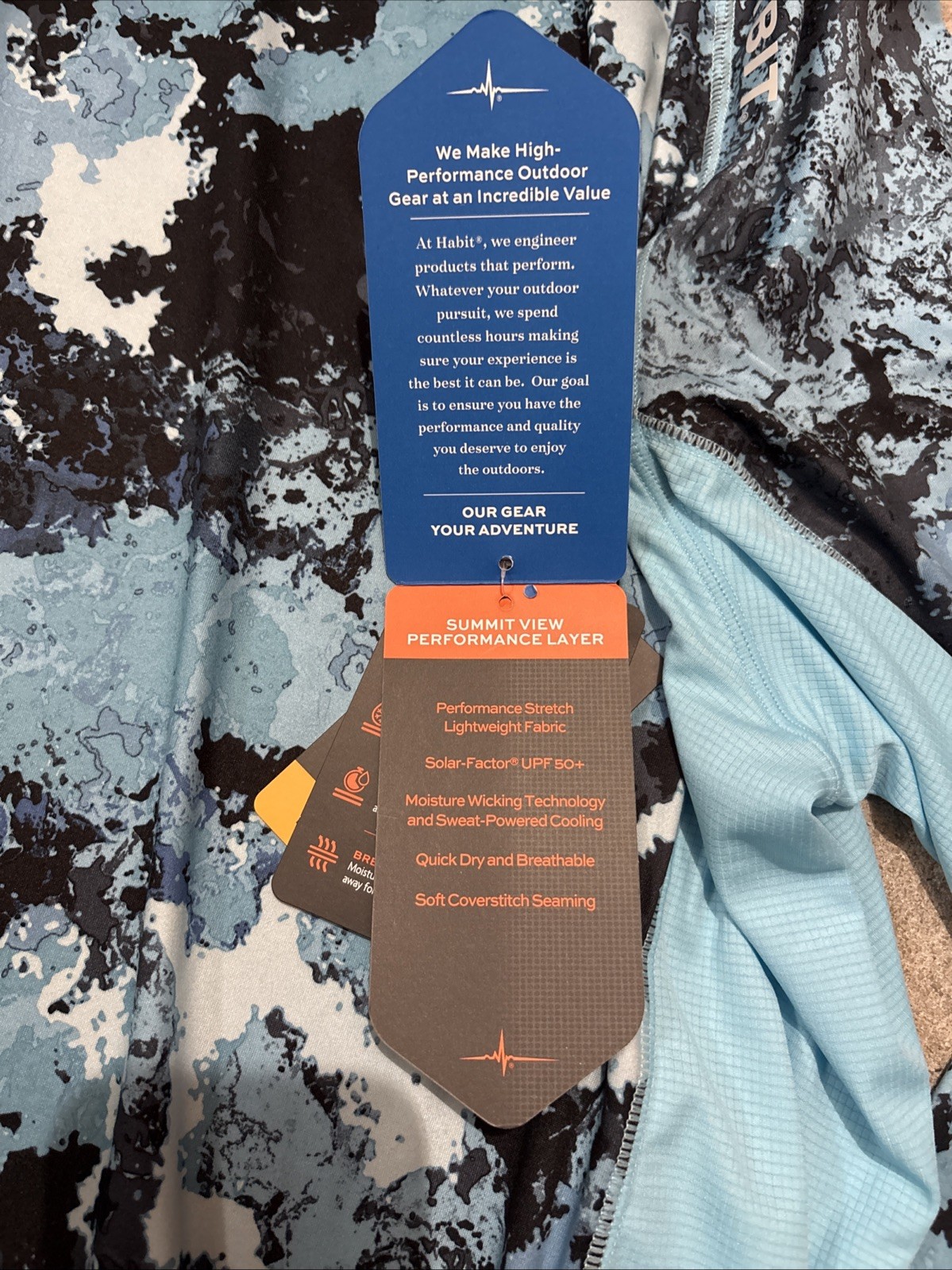 Habit Mens 2XL Summit View Hooded UPF 50+ Performance Layer Veil Camo Aqua Blue gallery