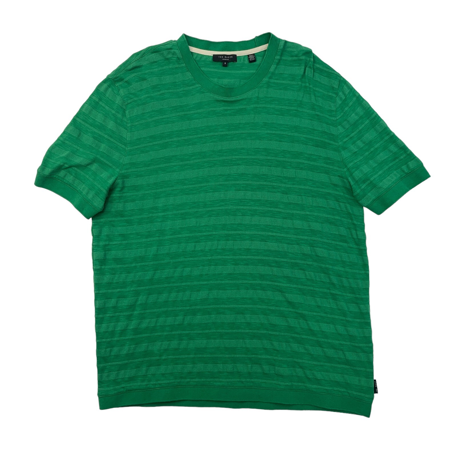 Ted Baker Nekache T Shirt Mens 6 Leaf Green Textured Cotton Blend Striped Crew