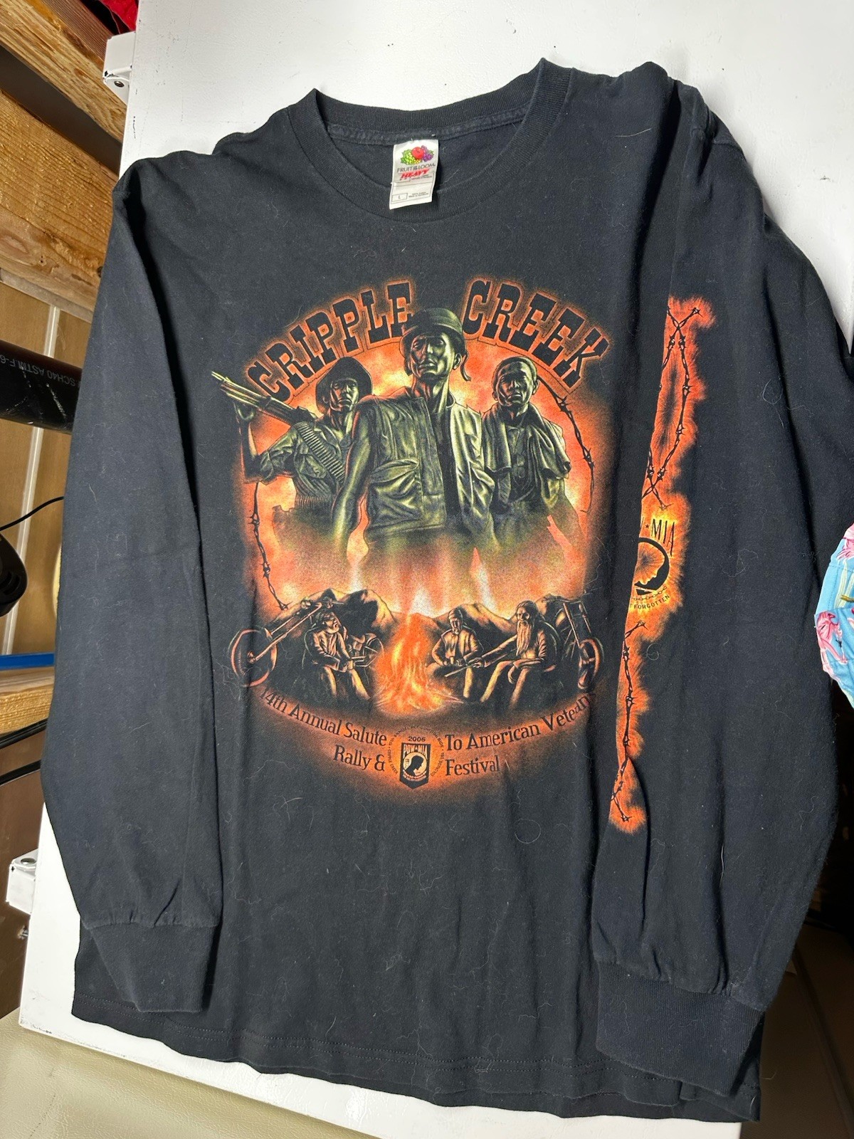 Vintage Pow Mia Cripple Creek T Shirt Motorcycle Long Sleeve Military Size L