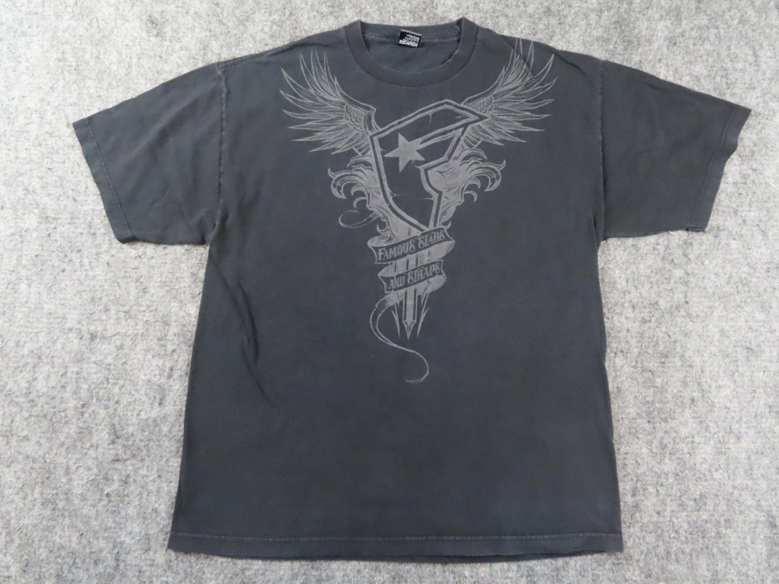 Vintage Famous Stars & Straps Shirt Mens XL Black Angel Wings Punk Grunge Y2K